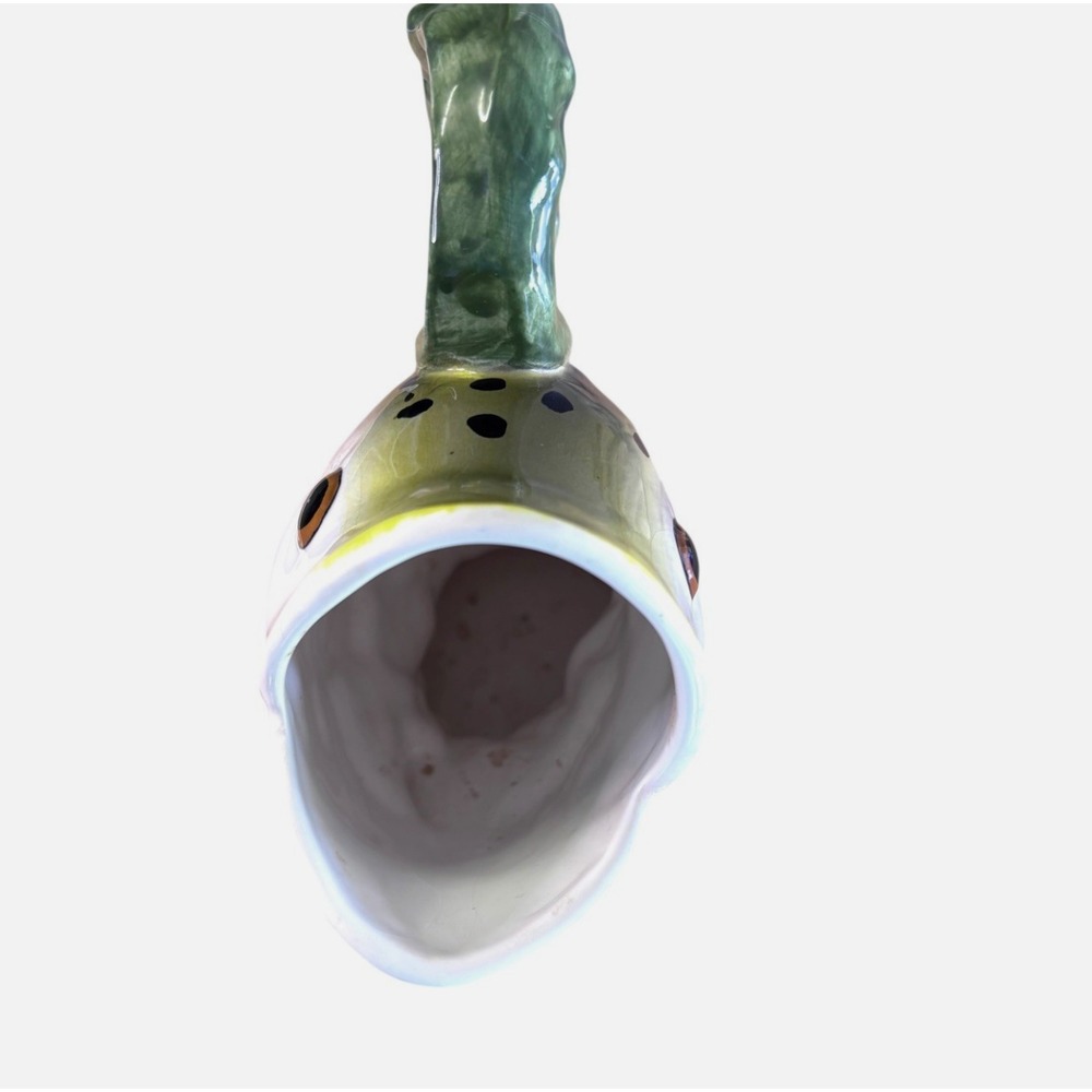 Vintage Majolica-Style Fish Head Vase Pitcher Painted Ceramic KOI CARP - Picture 4 of 4